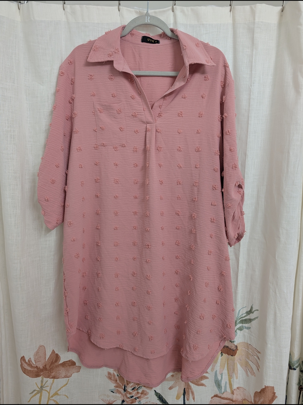 UVN Pink Swiss Dot Collared Tunic Dress XXL